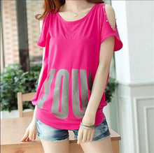 New Arrive  Summer Leakage Shoulder Cotton Rivet Woman T-shirt big size o-neck Casual women Bat T-shirts Tops Tees 30617 GS