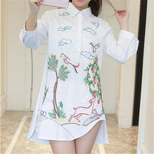 New Fashion  Korean Style Embroidery Bird Shirt Women Blouses Woman Loose Tops Full Sleeve Long Blusas 72597 GS