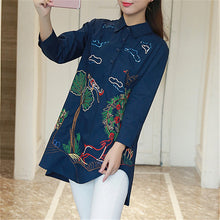 New Fashion  Korean Style Embroidery Bird Shirt Women Blouses Woman Loose Tops Full Sleeve Long Blusas 72597 GS