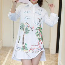 New Fashion  Korean Style Embroidery Bird Shirt Women Blouses Woman Loose Tops Full Sleeve Long Blusas 72597 GS