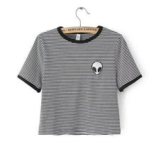 New Fashion European Style Women T-shirt  Summer O-neck Short Sleeve Embroidered Alien T Shirts Female Harajuku Tops 31405 GS