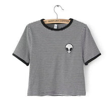 New Fashion European Style Women T-shirt  Summer O-neck Short Sleeve Embroidered Alien T Shirts Female Harajuku Tops 31405 GS
