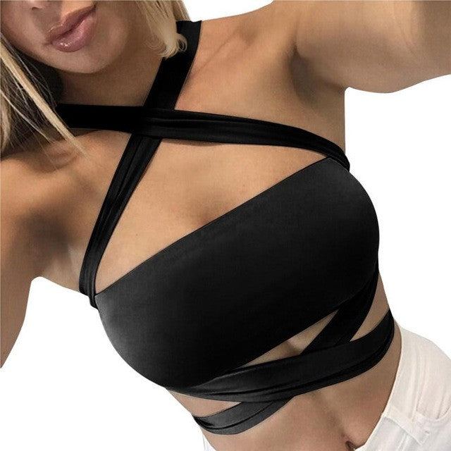 New Fashion Sexy Crop Top Women Straps Halter Bandage Sleeveless  Style Tank Tops Vest cropped feminino Black White &03 GS