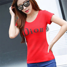 New Fashion Short Sleeve T-shirts Plus Size Female Letter Print T shirts Top O-neck Women Diamonds Bling t shirt 71843 GS