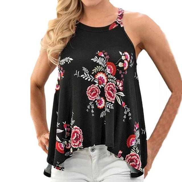 New Fashion Sleeveless Tank Tops For Women  Fashion Sexy Flower Print Tank Top Tee Tops Women  High Quality #421 GS