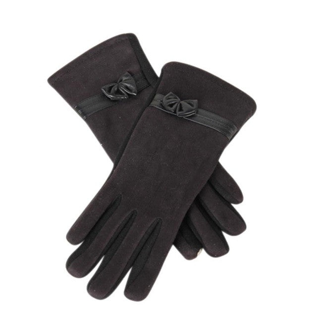 New Fashion Suede Elegant Women Gloves  Warm Driving Soft Wrist Bow Gloves Female Mittens guantes mujer  #1207 GS