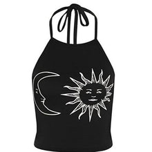 New Fashion  Cami Women's Sleeveless Halter Neck Sun Moon Print Tied Crop Tops Femmes Tank Top Women Cropped #8 GS
