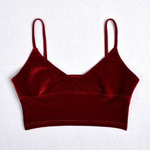 New Fashion Velvet Strappy Camis  V Neck bralette bustier Crop Tops Camisetas Bra Tank Vest Red cropped feminino &23 GS
