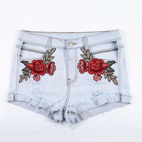 New Fashion Women Applique Floral Hole Shorts Women Sexy Ripped Jeans Denim Cotton Worn Loose Shorts Womens   #23 GS