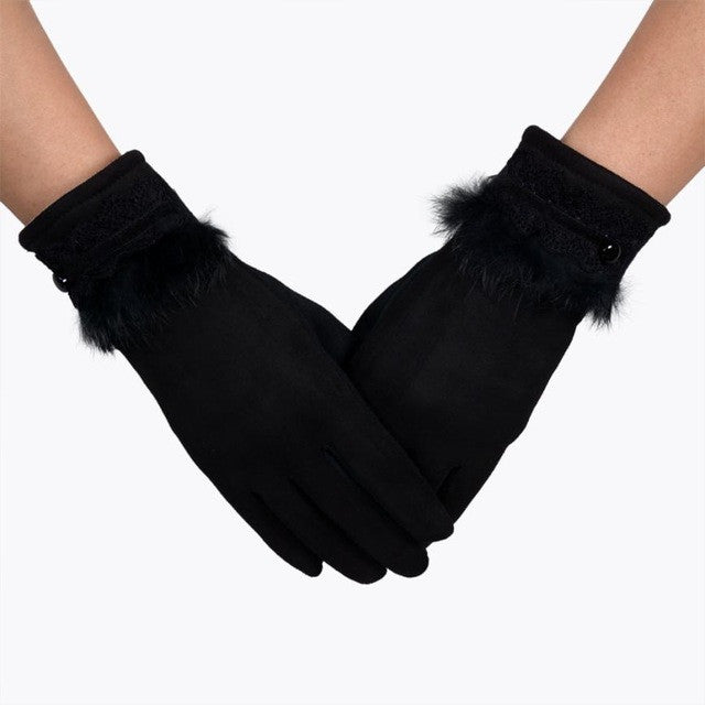New Fashion Women Elegant Gloves For  Spirng  Warm Soft Cotton Faux Fur Wrist Gloves Female Gants GS