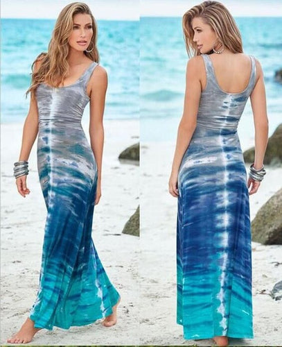New Fashion Women Long Beach Dress Sleeveless Print Bodycon Stretch  Maxi Ladies Dreses Vestidos  Robe Longue Femme GS