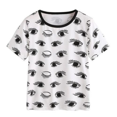New Fashion Womens Casual Tees  T shirt Tops Eey Print Ladies Short Sleeve O Neck Women T-shirt  camiseta mujer #427 GS