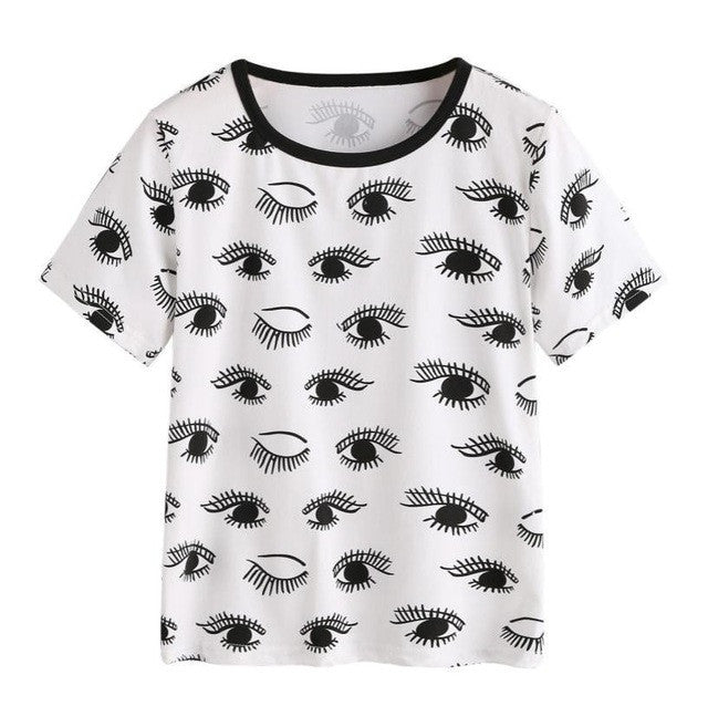 New Fashion Womens Casual Tees  T shirt Tops Eey Print Ladies Short Sleeve O Neck Women T-shirt  camiseta mujer #427 GS