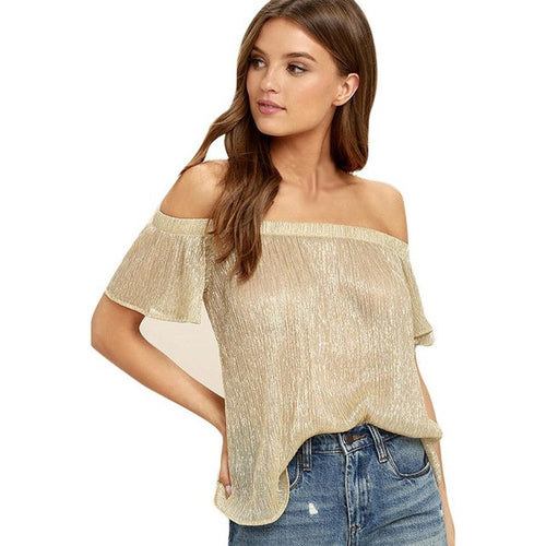 New Hot Sale Women Sexy Off Shoulder Short Sleeves Blouses Shirt  Tops Ladies Camisas Mujer  #23 GS