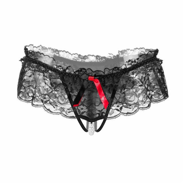 New Hot Underwear Women Sexy Underpanties Lace Pearl Open Crotch Panties Thongs And G Strings Female Low Waist Lingerie G-String GS