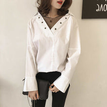 New Plus Size Woman Tops  Summer Sexy Gauze V-neck Patckwork Hollow Out Blouses Long Sleeve Loose White Shirt S-4XL 33011 GS