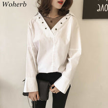 New Plus Size Woman Tops  Summer Sexy Gauze V-neck Patckwork Hollow Out Blouses Long Sleeve Loose White Shirt S-4XL 33011 GS