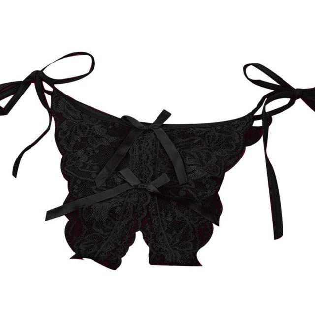New Sexy Lace G-String For Women Open Crotch Bownot Solid Underwear Lady's Thongs And Pantes Lace Underpanties Lingerie 1215# GS