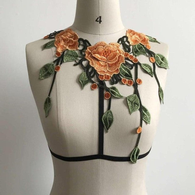 New   Women Sexy Appliques Rose Hollow Out Elastic sexy Crop Tops Bandage Strappy Halter Crop Tops Ladies #425 GS