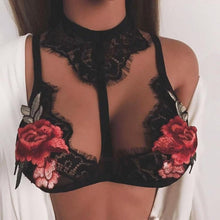New   Women Sexy Halter Neck Crop Tops Lace Embroidered Appliques Floral Lace Bralette Unpadded Top Cropped Women #418 GS