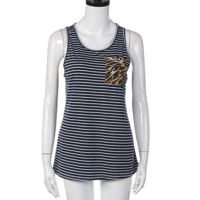 New  Style Blue And White Striped Women Sexy Tank Tops O Neck Sleeveless Vintage Fitness Casual Tee Tops Female #23 GS