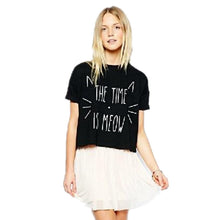 New Summer Women t shirts Letter The Time is Meow t-shirts women Harajuku Tops T Shirts Short T-Shirt Tops Street Clothing 60033 GS