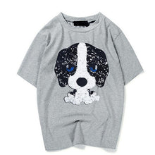New Woman Pure T-shirts  Summer Kitten Gog Sequins Decoratio Short Sleeves Tops Tee Female O-neck loose T-shirt 33021 GS