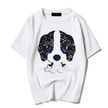 New Woman Pure T-shirts  Summer Kitten Gog Sequins Decoratio Short Sleeves Tops Tee Female O-neck loose T-shirt 33021 GS