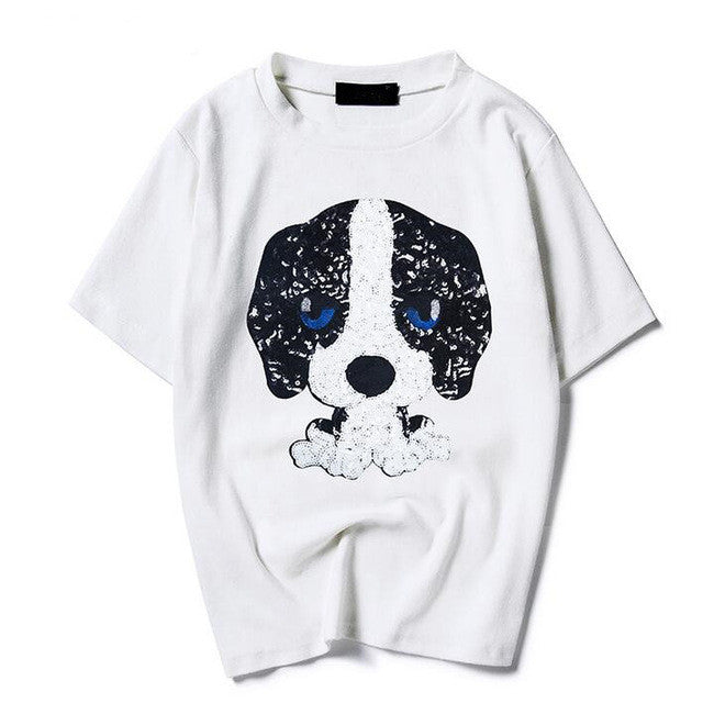 New Woman Pure T-shirts  Summer Kitten Gog Sequins Decoratio Short Sleeves Tops Tee Female O-neck loose T-shirt 33021 GS