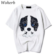 New Woman Pure T-shirts  Summer Kitten Gog Sequins Decoratio Short Sleeves Tops Tee Female O-neck loose T-shirt 33021 GS