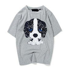 New Woman Pure T-shirts  Summer Kitten Gog Sequins Decoratio Short Sleeves Tops Tee Female O-neck loose T-shirt 33021 GS