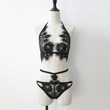 New Women Bandage Lace Push Up Corset Crop Top Women Halter Neck Backless Sexy 1PC Crop Tops +1PC Underwear Set Black/White #23 GS