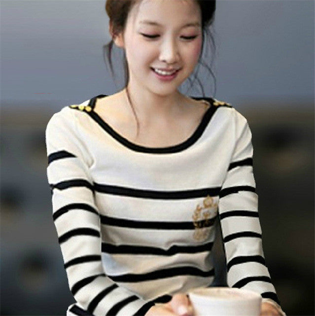New Women Blouse Fashion O-neck Collar Casual Shirt Tops Female Striped Elegant Shirts With Button 71837 GS