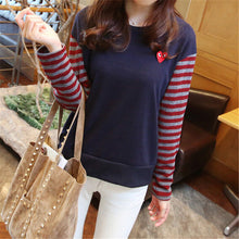New Women Cloth T-shirts Striped Patchwork Cotton Women Long Sleeve T shirt O-Neck Classical Female Tops Casual Brand Tees 31964 GS