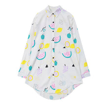 New Women Long Sleeve Mid-length Blouse Fashion Turn-down Collar OL Shirt Tops Female Fruit Print Slim Elegant Shirts 71825 GS