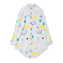 New Women Long Sleeve Mid-length Blouse Fashion Turn-down Collar OL Shirt Tops Female Fruit Print Slim Elegant Shirts 71825 GS
