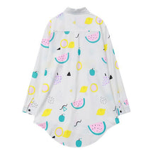 New Women Long Sleeve Mid-length Blouse Fashion Turn-down Collar OL Shirt Tops Female Fruit Print Slim Elegant Shirts 71825 GS