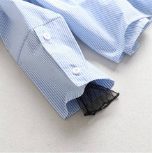 New Women Shirt  Fashion Long Sleeves Tops Strapless Grid Gauze Patckwork Blouses Ladies Loose Stripe Tops Shirt 33050 GS