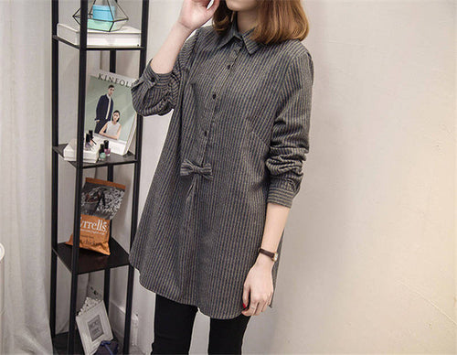 New Women Shirt  Long Sleeves Stripe Blouses With Bowknot Decoration Ladies Loose Stripe Tops Shirt Plus Size 5XL 33053 GS