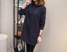 New Women Shirt  Long Sleeves Stripe Blouses With Bowknot Decoration Ladies Loose Stripe Tops Shirt Plus Size 5XL 33053 GS