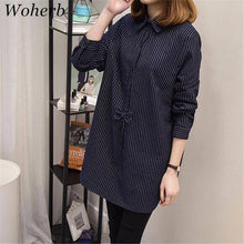 New Women Shirt  Long Sleeves Stripe Blouses With Bowknot Decoration Ladies Loose Stripe Tops Shirt Plus Size 5XL 33053 GS