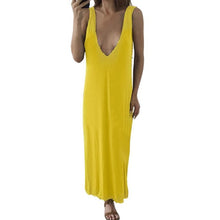 New Women  Sleeveless Deep V Neck Dress For Women Solid Long Maxi Casual Loose Beach Style Ladies Dress  vestidos #23 GS