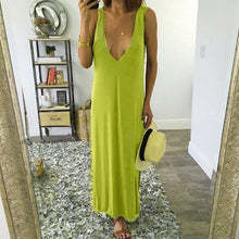 New Women  Sleeveless Deep V Neck Dress For Women Solid Long Maxi Casual Loose Beach Style Ladies Dress  vestidos #23 GS