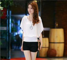 New Women Tops Fashion Batwing Short Sleeve Solid Color Women Chiff Blouses Casual Wild Women Blouses 71161 GS