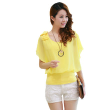 New Women Tops Fashion Batwing Short Sleeve Solid Color Women Chiff Blouses Casual Wild Women Blouses 71161 GS