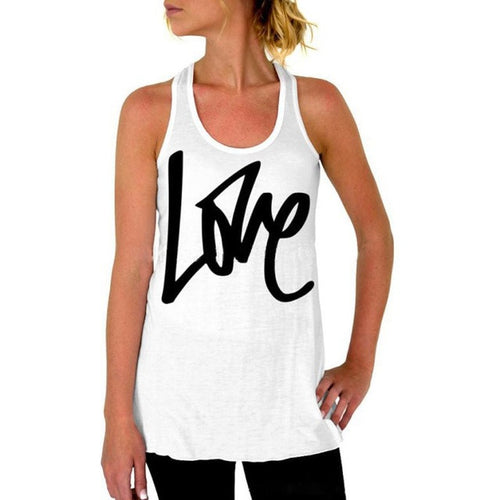 New  Style Women Sexy Letter Print Tops White Round Neck Sleeveless Fitness Quick Dry Loose Casual Tank Tops Lady#1207 GS