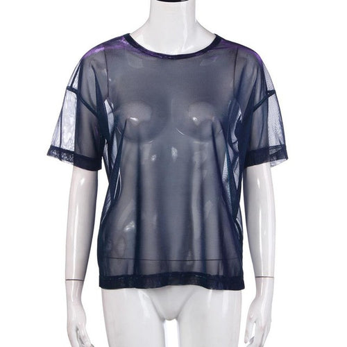Novelty Fashion   Women Tee Shirt Hollow Out Transparent O Neck Short Sleeve T-shirt Camisetas Mujer Verano #63 GS