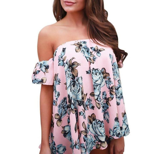 Off Shoulder Sexy T Shirt Women  New Arrival  Vintage T-shirt Women Floral Print Cotton Tee Shirt Female #419 GS