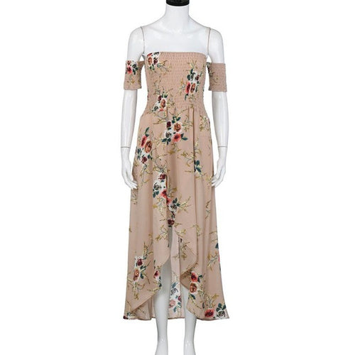 Off Shoulder Women  Boho Chiffon Long Maxi Beach Dress Women Floral Print Short Sleeve Ladies Elegant Dresses #63 GS