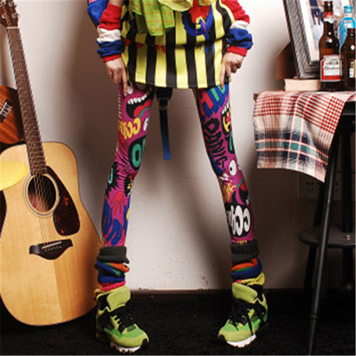 Plus Size Fashion Ankle Leggings Mid Print Thin Legging 7 Colors Rock Roll Style High Quality 71852 GS